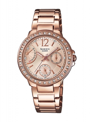 CASIO SHEEN นาฬิกาข้อมือ นาฬิกากันน้ำ นาฬิกาของแท้ ประกันศูนย์ CMG 1 ปี รุ่น SHE-3805PG-9A นาฬิกาสีน้ำตาล