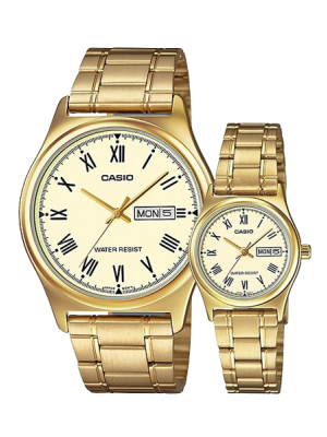 CASIO นาฬิกาคาสิโอ นาฬิกาข้อมือ นาฬิกากันน้ำ นาฬิกาของแท้ ประกันศูนย์ CMG 1 ปี รุ่น MTP-V006G-9B / LTP-V006G-9B นาฬิกาสีทอง