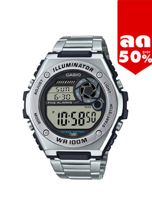 CASIO นาฬิกาคาสิโอ นาฬิกาข้อมือ นาฬิกากันน้ำ นาฬิกาของแท้ ประกันศูนย์ CMG 1 ปี รุ่น MWD-100HD-1A นาฬิกาสีเงิน