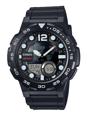 CASIO นาฬิกาคาสิโอ นาฬิกาข้อมือ นาฬิกากันน้ำ นาฬิกาของแท้ ประกันศูนย์ CMG 1 ปี รุ่น AEQ-100W-1A นาฬิกาสีดำ
