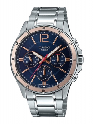 CASIO นาฬิกาคาสิโอ นาฬิกาข้อมือ นาฬิกากันน้ำ นาฬิกาของแท้ ประกันศูนย์ CMG 1 ปี รุ่น MTP-1374D-2A2 นาฬิกาสีเงิน