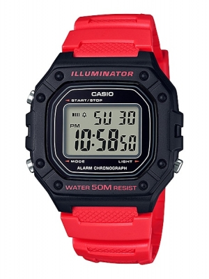 CASIO MID YEAR SALE นาฬิกาคาสิโอ พร้อมส่ง นาฬิกาข้อมือ นาฬิกากันน้ำ นาฬิกาของแท้ BTS ประกันศูนย์ CMG 1 ปี รุ่น W-218H-4B นาฬิกาสีแดง