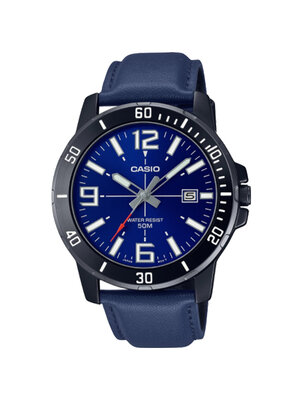 CASIO MID YEAR SALE นาฬิกาคาสิโอ พร้อมส่ง นาฬิกาข้อมือ นาฬิกากันน้ำ นาฬิกาของแท้ BTS ประกันศูนย์ CMG 1 ปี รุ่น MTP-VD01BL-2B นาฬิกาสีน้ำเงิน