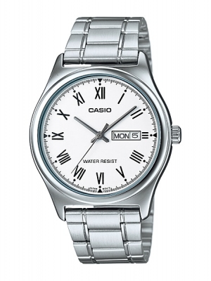CASIO นาฬิกาคาสิโอ นาฬิกาข้อมือ นาฬิกากันน้ำ นาฬิกาของแท้ ประกันศูนย์ CMG 1 ปี รุ่น MTP-V006D-7B นาฬิกาสีเงิน