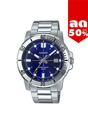 CASIO MID YEAR SALE นาฬิกาคาสิโอ พร้อมส่ง นาฬิกาข้อมือ นาฬิกากันน้ำ นาฬิกาของแท้ BTS ประกันศูนย์ CMG 1 ปี รุ่น MTP-VD01D-2E นาฬิกาสีเงิน