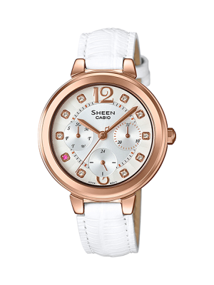 CASIO SHEEN นาฬิกาข้อมือ นาฬิกากันน้ำ นาฬิกาของแท้ ประกันศูนย์ CMG 1 ปี รุ่น SHE-3048PGL-7A นาฬิกาสีขาว