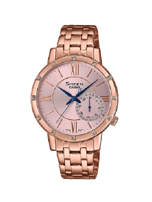 CASIO SHEEN นาฬิกาข้อมือ นาฬิกากันน้ำ นาฬิกาของแท้ ประกันศูนย์ CMG 1 ปี รุ่น SHE-3046PG-4A นาฬิกาสีชมพู