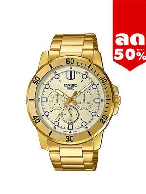 CASIO นาฬิกาคาสิโอ นาฬิกาข้อมือ นาฬิกากันน้ำ นาฬิกาของแท้ ประกันศูนย์ CMG 1 ปี รุ่น MTP-VD300G-9E นาฬิกาสีทอง