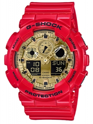 CASIO G-SHOCK นาฬิกาข้อมือ นาฬิกากันน้ำ นาฬิกาของแท้ ประกันศูนย์ CMG 1 ปี รุ่น GA-100VLA-4A นาฬิกาสีแดง