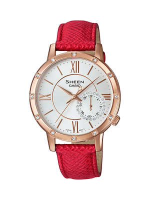 CASIO SHEEN นาฬิกาข้อมือ นาฬิกากันน้ำ นาฬิกาของแท้ ประกันศูนย์ CMG 1 ปี รุ่น SHE-3046GLP-7B นาฬิกาสีแดง