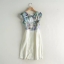 ชุดเดรส โทนสีเทา คราม แต่งกระโปรงสีครีม ด้านหลังแต่งสายเว้าเก๋ๆ size S/M