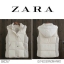 เสื้อกั๊ก กันหนาว เสื้อกั๊ก ฮูท กันหนาว สีขาวครีม แบรนด์เนม TRAFALUC ZARA แต่งผ้าทอ ข้างลำตัว คอปกด้านในแต่งขนเฟอร์ (ฮูทถอดได้คะ)