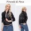 แจ็คเก็ตหนัง เสื้อหนัง สีดำ แต่งอักษรตัวM แพทเทินสวย แบรนด์ MIRANDA&MOCA เท่ห์มากคะ SIZE S/M/L