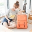 กระเป๋า เป้ กระเป๋าสะพายหลังสีแดง แต่งแถบน้ำตาล สวย เท่ห์ มากคะ