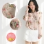 เสื้อเชิ๊ตชีฟอง สีเทา ลายดอก สวยหรู แบรนด์เนมBLOUSON