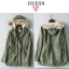 Guess เสื้อโค้ทฮู้ท กันหนาว สีเขียว บุนวมอุ่น แต่งเฟอร์ งานแบรนด์ GUESS แท้จ้า (ขนเฟอร์ถอดได้คะ ) เขียว