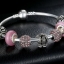 สร้อยข้อมือ Diy สไตล์ Pandora กำไลข้อมือผู้หญิง กำไลเงิน ร้อยคริสตัล Glass Bead สีชมพูหวาน ๆ จี้เงิน หมวกอังกฤษ สุดหรู 688667