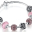สร้อยข้อมือ Diy สไตล์ Pandora กำไลข้อมือผู้หญิง กำไลเงิน ร้อยคริสตัล Glass Bead สีชมพูหวาน ๆ จี้เงิน หมวกอังกฤษ สุดหรู 688667