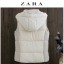 เสื้อกั๊ก กันหนาว เสื้อกั๊ก ฮูท กันหนาว สีขาวครีม แบรนด์เนม TRAFALUC ZARA แต่งผ้าทอ ข้างลำตัว คอปกด้านในแต่งขนเฟอร์ (ฮูทถอดได้คะ)