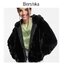 Bershka เสื้อเฟอร์กันหนาว หมวกฮู้ด เสื้อขน สีดำ แบรนด์ BERSHKA เนื้อนิ่ม นุ่มมากคะ สำเนา สำเนา สำเนา ดำ