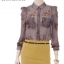 เสื้อเชิ๊ตชีฟอง สีเทา ลายดอก สวยหรู แบรนด์เนมBLOUSON