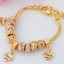 สร้อยข้อมือ Diy สไตล์ Pandora สร้อยข้อมือทอง ร้อย เม็ดบีด กลม สีทอง สลับ Rose Gold ฝังเพชร CZ คริสตัล ห้อย หัวใจ ของขวัญให้แฟน สุดหรู 706031