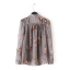 เสื้อเชิ๊ตชีฟอง สีเทา ลายดอก สวยหรู แบรนด์เนมBLOUSON