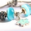สร้อยข้อมือ Diy สไตล์ Pandora สร้อยข้อมือ ผู้หญิง Hand made ธีม สีฟ้า ใส่ Charm ดอกไม้ และ Glass bead สีฟ้า สดใส สร้อยข้อมือวัยรุ่น 622920