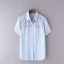 เสื้อเชิ๊ตยีนส์ แขนสั้น แต่งกระดุมผ้า สียีนส์ซีดน่ารักมากคะ สินค้างาน ญี่ปุ่นคะ sizeM