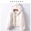 Top shop เสื้อเฟอร์กันหนาว หมวกฮู้ด เสื้อคลุมขน สีขาว ขนนิ่มฟู นุ่มมากคะ แบรนด์Top shop ขาว